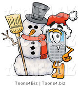Illustration of a Cartoon Cellphone Mascot with a Snowman on Christmas by Mascot Junction