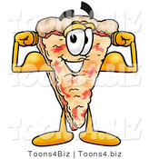 Illustration of a Cartoon Cheese Pizza Mascot Flexing His Arm Muscles by Mascot Junction