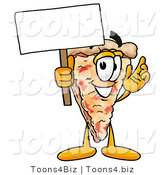 Illustration of a Cartoon Cheese Pizza Mascot Holding a Blank Sign by Mascot Junction