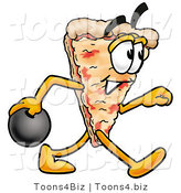 Illustration of a Cartoon Cheese Pizza Mascot Holding a Bowling Ball by Mascot Junction