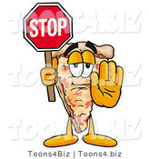 Illustration of a Cartoon Cheese Pizza Mascot Holding a Stop Sign by Mascot Junction