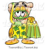 Illustration of a Cartoon Cheese Pizza Mascot in Green and Yellow Snorkel Gear by Mascot Junction