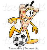 Illustration of a Cartoon Cheese Pizza Mascot Kicking a Soccer Ball by Mascot Junction