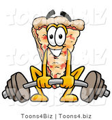 Illustration of a Cartoon Cheese Pizza Mascot Lifting a Heavy Barbell by Mascot Junction