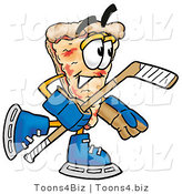 Illustration of a Cartoon Cheese Pizza Mascot Playing Ice Hockey by Mascot Junction