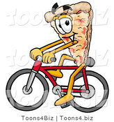 Illustration of a Cartoon Cheese Pizza Mascot Riding a Bicycle by Mascot Junction