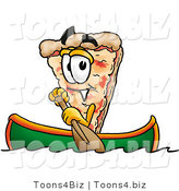 Illustration of a Cartoon Cheese Pizza Mascot Rowing a Boat by Mascot Junction