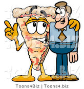 Illustration of a Cartoon Cheese Pizza Mascot Talking to a Business Man by Mascot Junction