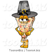 Illustration of a Cartoon Cheese Pizza Mascot Wearing a Pilgrim Hat on Thanksgiving by Mascot Junction