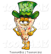 Illustration of a Cartoon Cheese Pizza Mascot Wearing a Saint Patricks Day Hat with a Clover on It by Mascot Junction