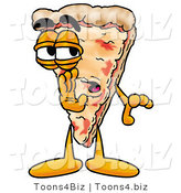 Illustration of a Cartoon Cheese Pizza Mascot Whispering and Gossiping by Mascot Junction