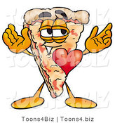 Illustration of a Cartoon Cheese Pizza Mascot with His Heart Beating out of His Chest by Mascot Junction