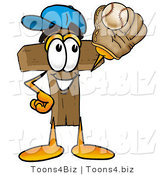 Illustration of a Cartoon Christian Cross Mascot Catching a Baseball with a Glove by Mascot Junction