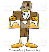 Illustration of a Cartoon Christian Cross Mascot Flexing His Arm Muscles by Mascot Junction