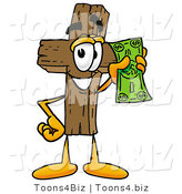 Illustration of a Cartoon Christian Cross Mascot Holding a Dollar Bill by Mascot Junction