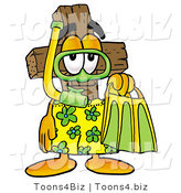 Illustration of a Cartoon Christian Cross Mascot in Green and Yellow Snorkel Gear by Mascot Junction