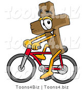 Illustration of a Cartoon Christian Cross Mascot Riding a Bicycle by Mascot Junction