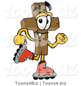 Illustration of a Cartoon Christian Cross Mascot Roller Blading on Inline Skates by Mascot Junction