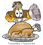 Illustration of a Cartoon Christian Cross Mascot Serving a Thanksgiving Turkey on a Platter by Mascot Junction