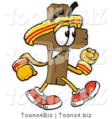 Illustration of a Cartoon Christian Cross Mascot Speed Walking or Jogging by Mascot Junction