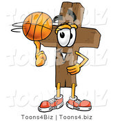 Illustration of a Cartoon Christian Cross Mascot Spinning a Basketball on His Finger by Mascot Junction