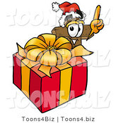 Illustration of a Cartoon Christian Cross Mascot Standing by a Christmas Present by Mascot Junction