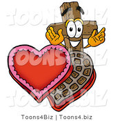 Illustration of a Cartoon Christian Cross Mascot with an Open Box of Valentines Day Chocolate Candies by Mascot Junction