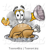 Illustration of a Cartoon Cloud Mascot Serving a Thanksgiving Turkey on a Platter by Mascot Junction