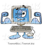 Illustration of a Cartoon Computer Mascot Flexing His Arm Muscles by Mascot Junction