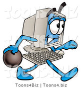 Illustration of a Cartoon Computer Mascot Holding a Bowling Ball by Mascot Junction