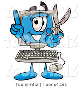 Illustration of a Cartoon Computer Mascot Holding a Pair of Scissors by Mascot Junction