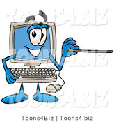 Illustration of a Cartoon Computer Mascot Holding a Pointer Stick by Mascot Junction