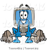 Illustration of a Cartoon Computer Mascot Lifting a Heavy Barbell by Mascot Junction