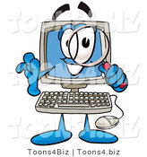 Illustration of a Cartoon Computer Mascot Looking Through a Magnifying Glass by Mascot Junction