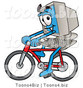 Illustration of a Cartoon Computer Mascot Riding a Bicycle by Mascot Junction