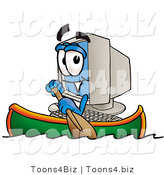 Illustration of a Cartoon Computer Mascot Rowing a Boat by Mascot Junction