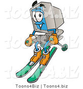 Illustration of a Cartoon Computer Mascot Skiing Downhill by Mascot Junction