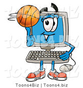 Illustration of a Cartoon Computer Mascot Spinning a Basketball on His Finger by Mascot Junction