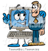 Illustration of a Cartoon Computer Mascot Talking to a Business Man by Mascot Junction