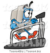 Illustration of a Cartoon Computer Mascot Walking on a Treadmill in a Fitness Gym by Mascot Junction