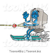 Illustration of a Cartoon Computer Mascot Waving While Water Skiing by Mascot Junction