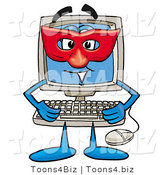 Illustration of a Cartoon Computer Mascot Wearing a Red Mask over His Face by Mascot Junction