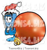 Illustration of a Cartoon Computer Mascot Wearing a Santa Hat, Standing with a Christmas Bauble by Mascot Junction