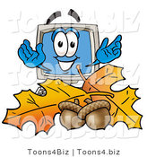 Illustration of a Cartoon Computer Mascot with Autumn Leaves and Acorns in the Fall by Mascot Junction