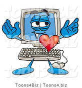 Illustration of a Cartoon Computer Mascot with His Heart Beating out of His Chest by Mascot Junction