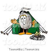 Illustration of a Cartoon Computer Mouse Mascot Camping with a Tent and Fire by Mascot Junction