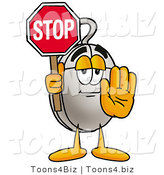 Illustration of a Cartoon Computer Mouse Mascot Holding a Stop Sign by Mascot Junction