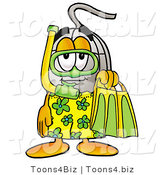 Illustration of a Cartoon Computer Mouse Mascot in Green and Yellow Snorkel Gear by Mascot Junction
