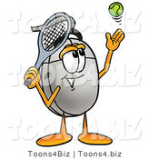 Illustration of a Cartoon Computer Mouse Mascot Preparing to Hit a Tennis Ball by Mascot Junction