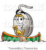 Illustration of a Cartoon Computer Mouse Mascot Rowing a Boat by Mascot Junction